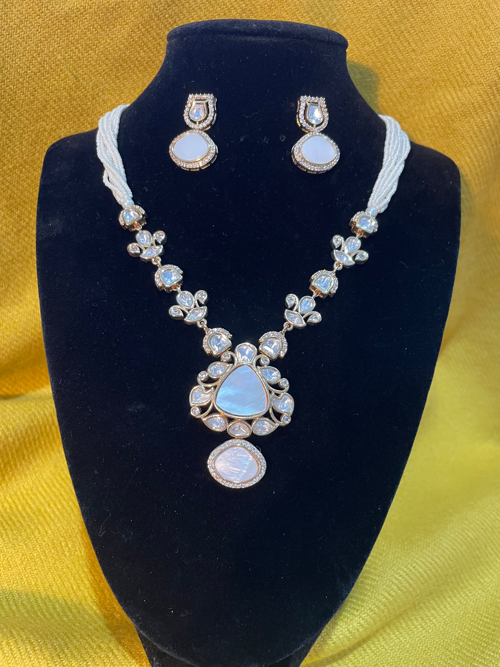 Elegant AD Kundan - Pearl Necklace Set