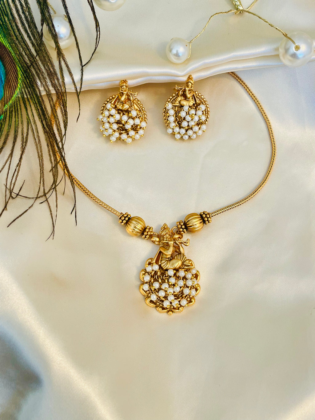 Divine Krishna Set with White Pearls