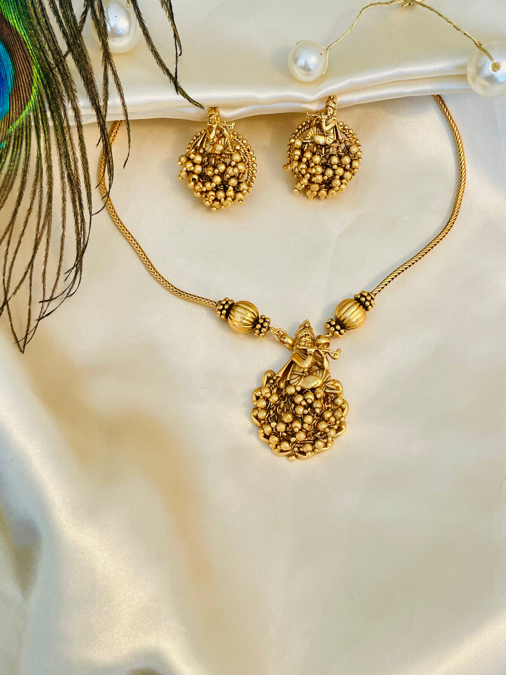 Divine Krishna Set with White Pearls