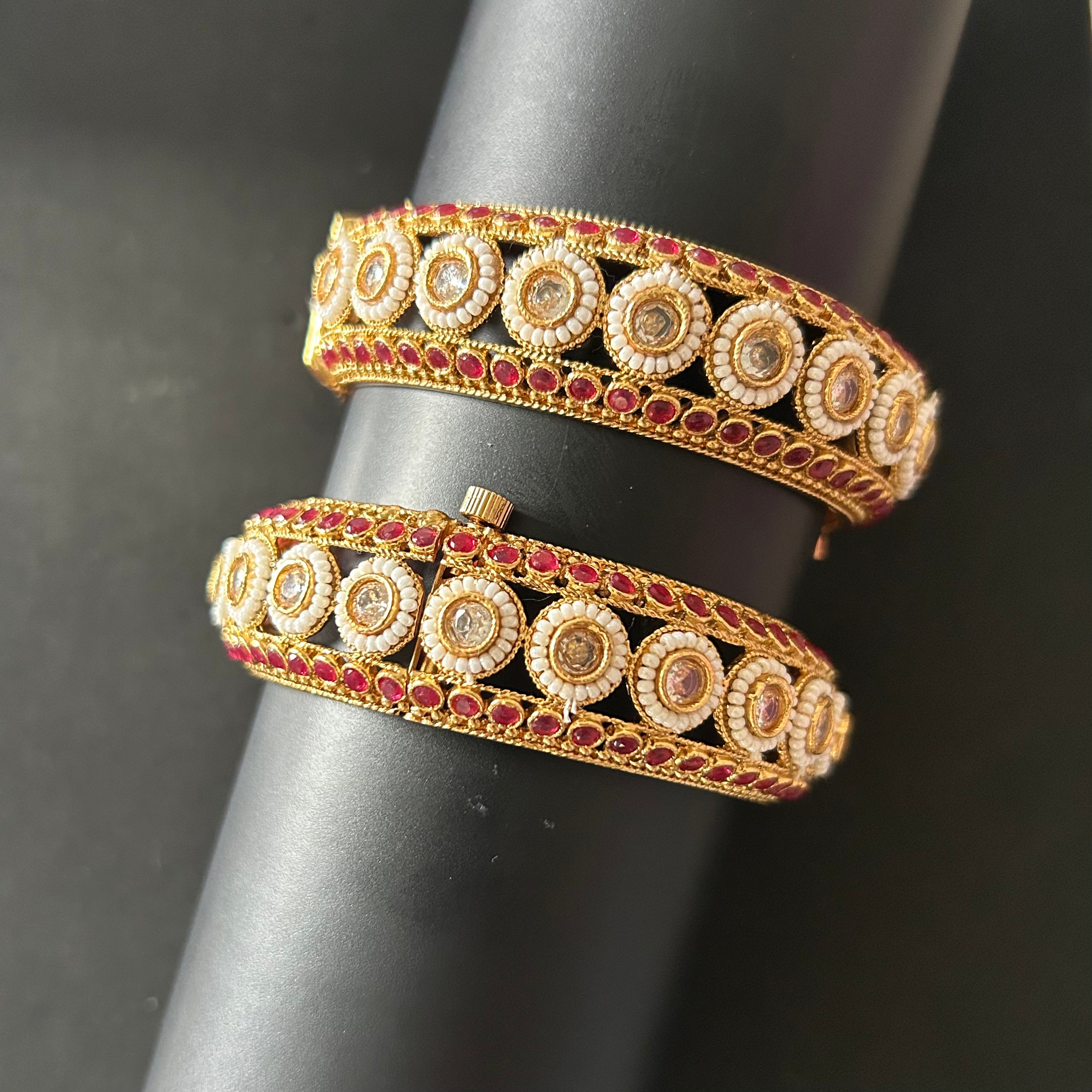 Traditional Kada Bangles - White Moti