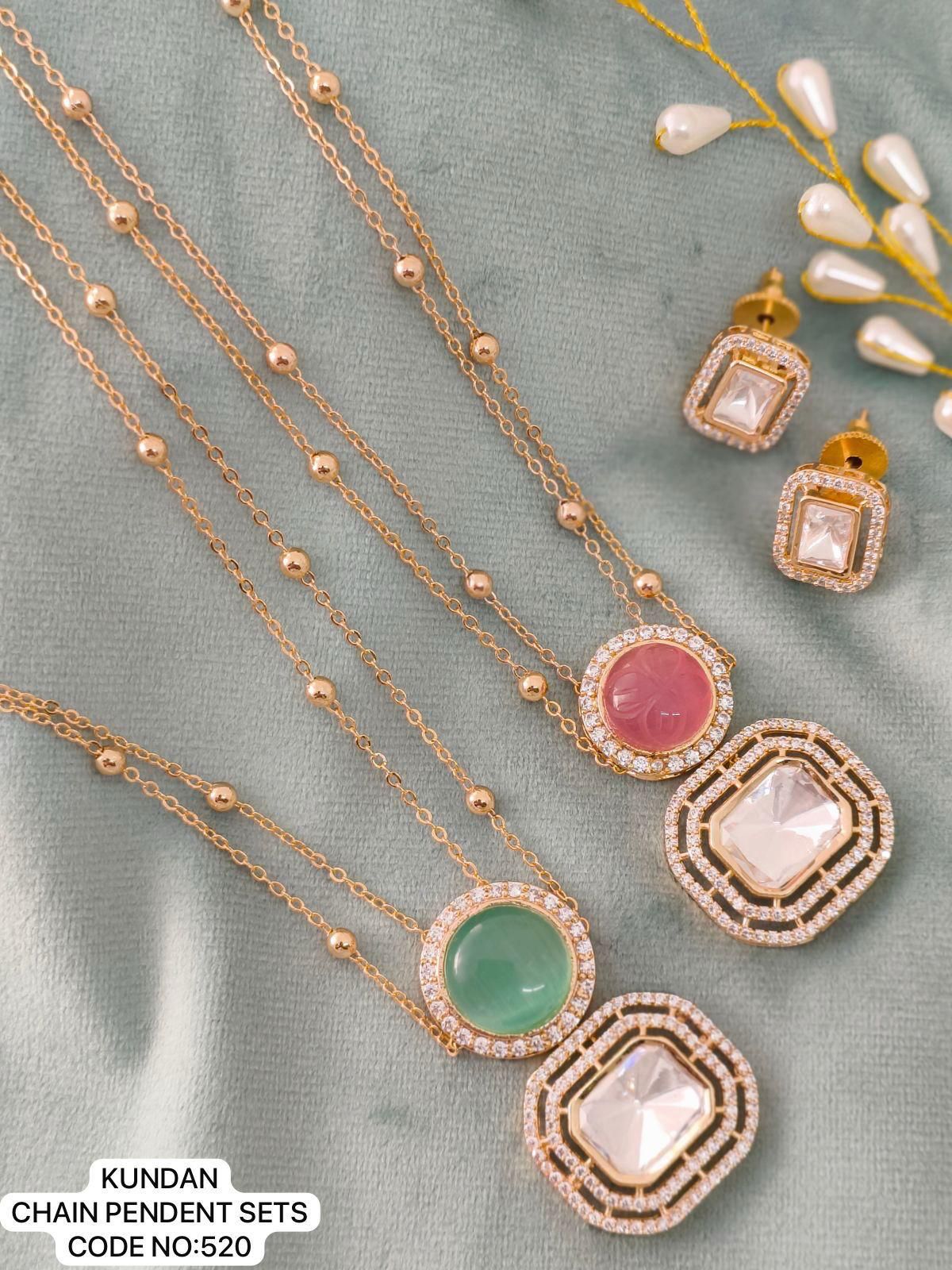 Kundan Single Line - Multi Colour Chain & Pendant Set