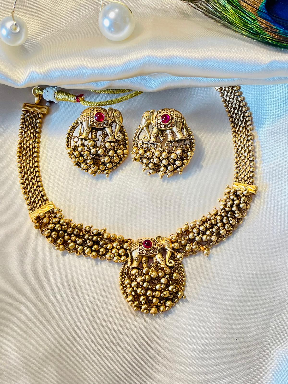 Antique Gold Elephant Choker Necklace Set